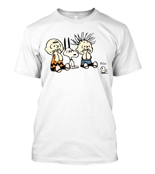 Peanuts Characters With Snoopy And Bird Saying Boo T-Shirt