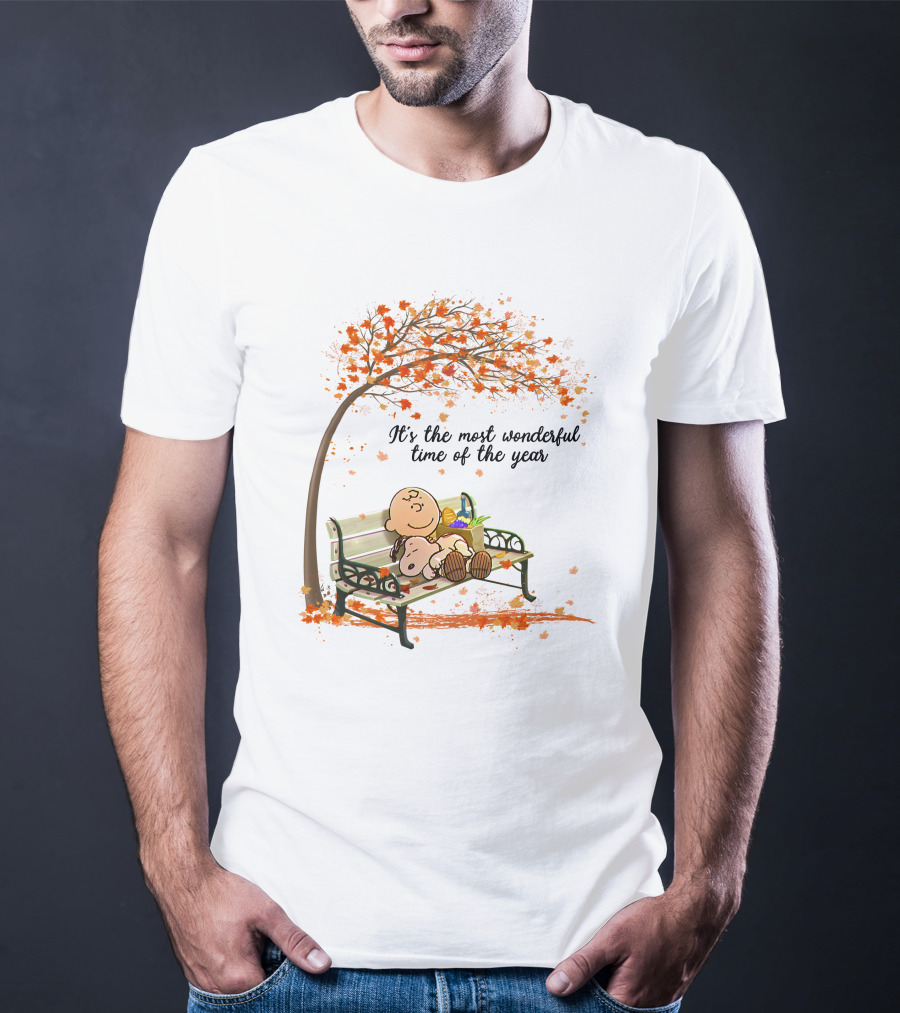 It's The Most Wonderful Time Of The Year Autumn Leaves Bench Scene T-Shirt