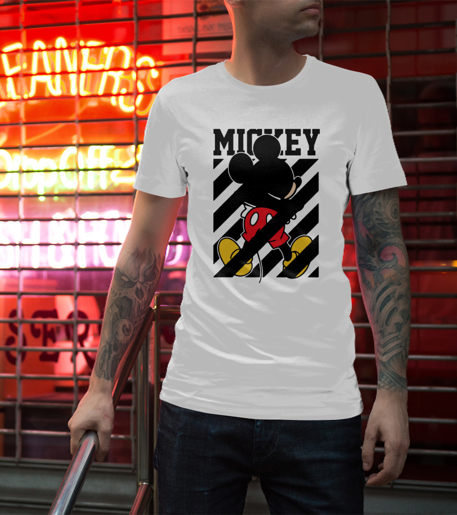 Mickey Mouse Black And White Stripes Red Yellow T-Shirt