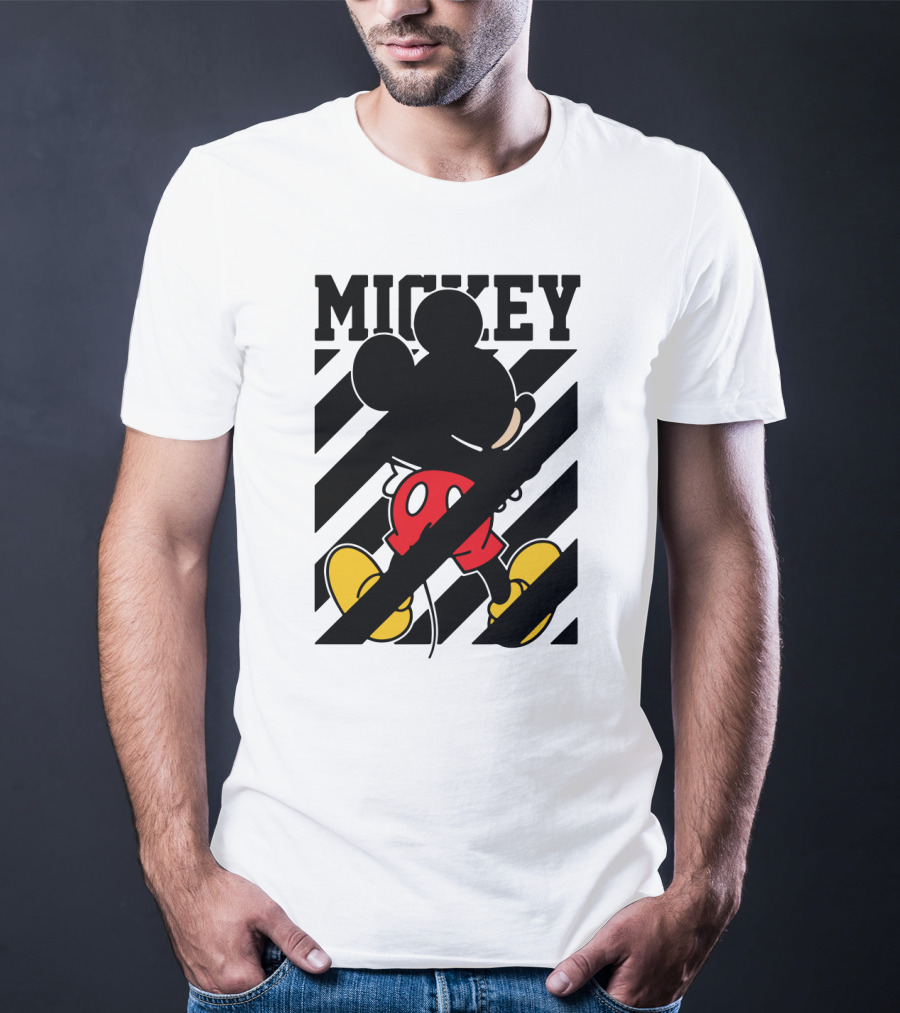 Mickey Mouse Black And White Stripes Red Yellow T-Shirt