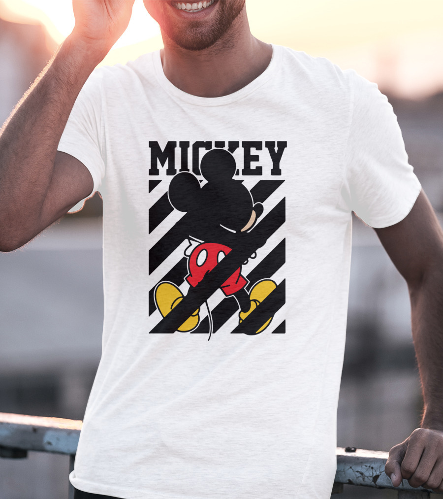 Mickey Mouse Black And White Stripes Red Yellow T-Shirt