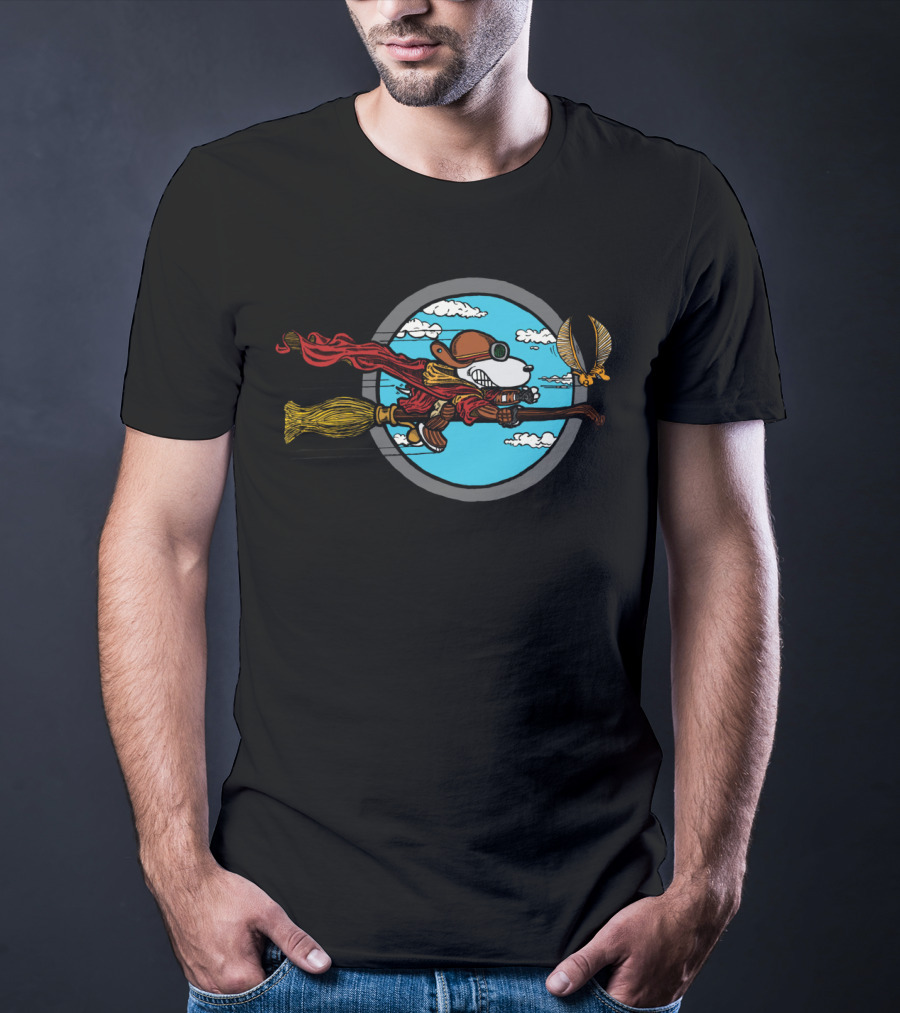 Skyward Wizard Flying Ace With Golden Snitch Chase T-Shirt