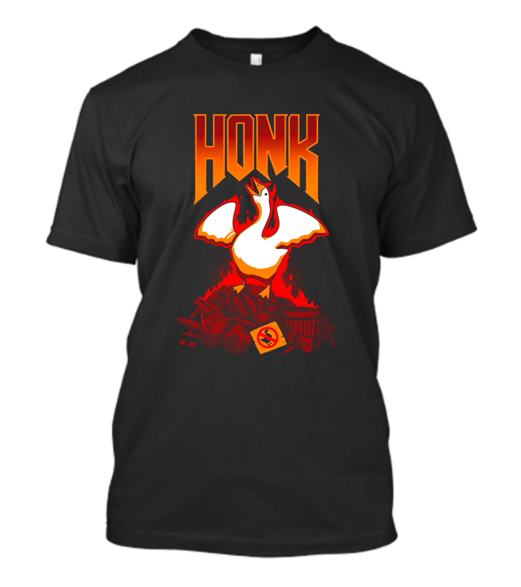 HONK Goose On Junk Pile With Flames T-Shirt