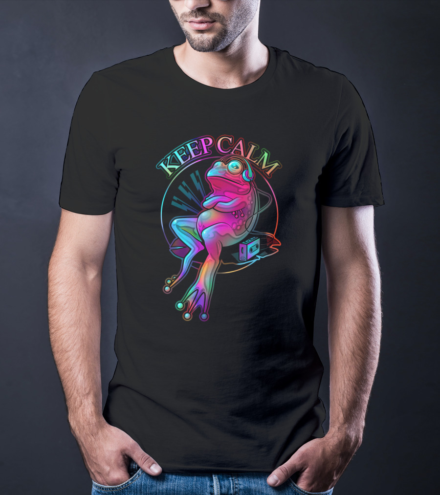KEEP CALM Frog With Headphones And Retro Boombox Vibes T-Shirt