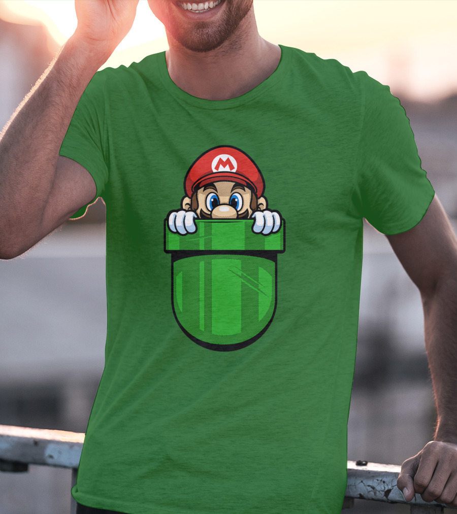 Super Mario Peeking From Green Warp Pipe T-Shirt