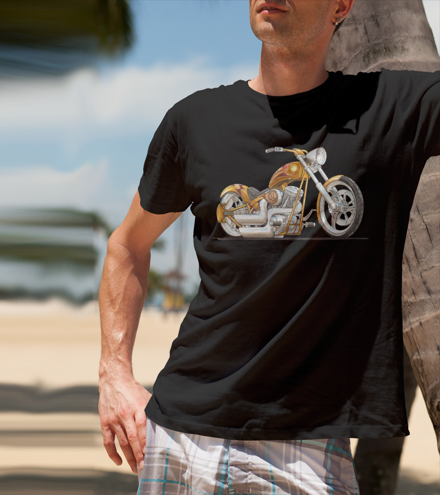 Best Motorcycle Custom Chopper Fiery Chrome T-Shirt