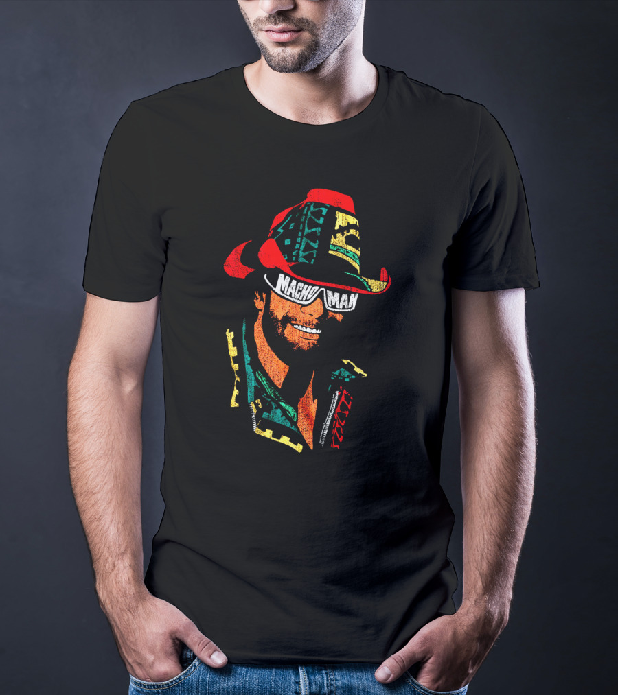 Macho Man Retro Style Cowboy Hat And Sunglasses T-Shirt