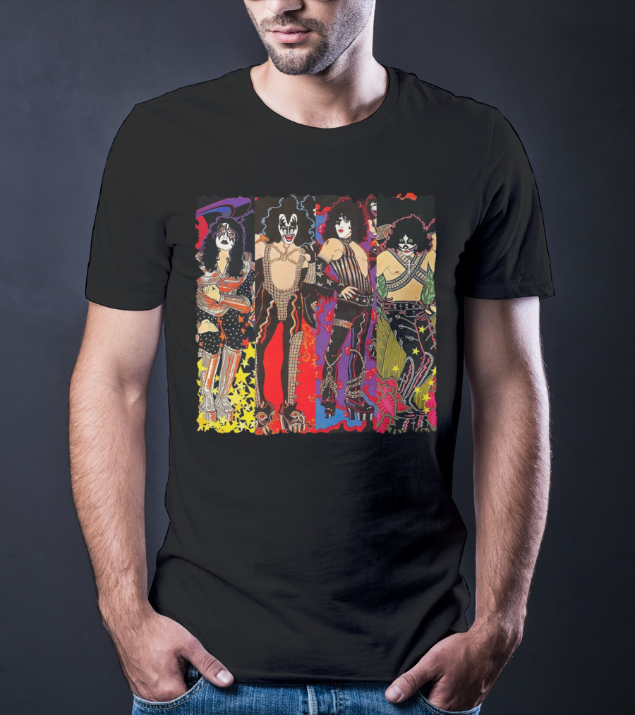 ISS2 KISS Band Cartoon Style Characters T-Shirt