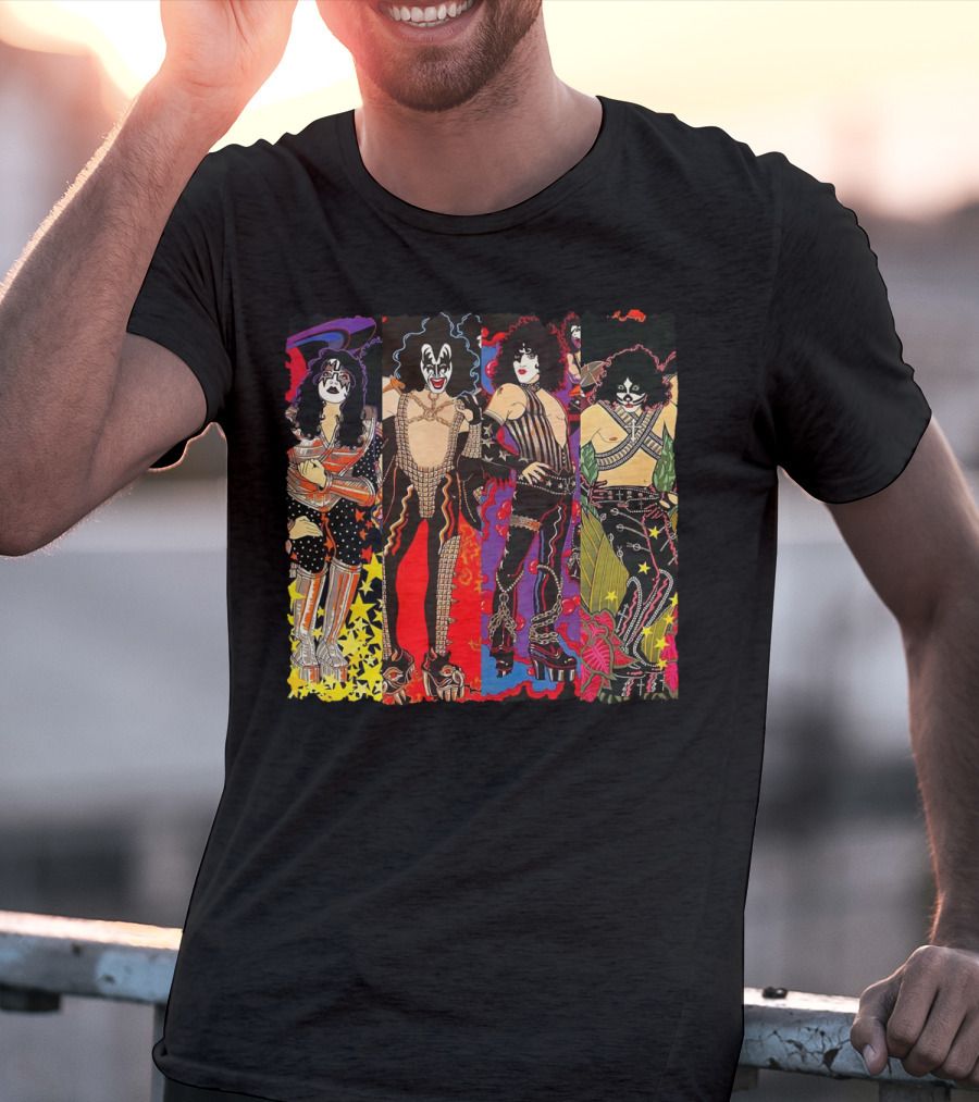 ISS2 KISS Band Cartoon Style Characters T-Shirt