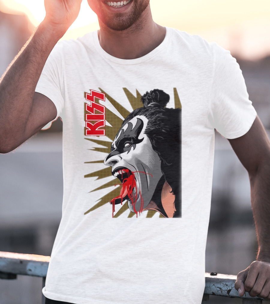 KISS Demon Face Makeup With Blood Spatter T-Shirt