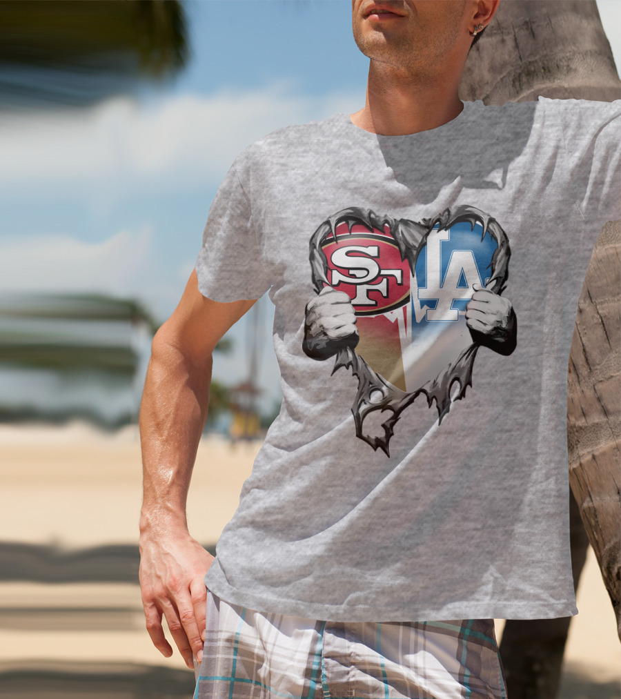 Sf La Heart Rivalry Baseball Fan Passion T-Shirt