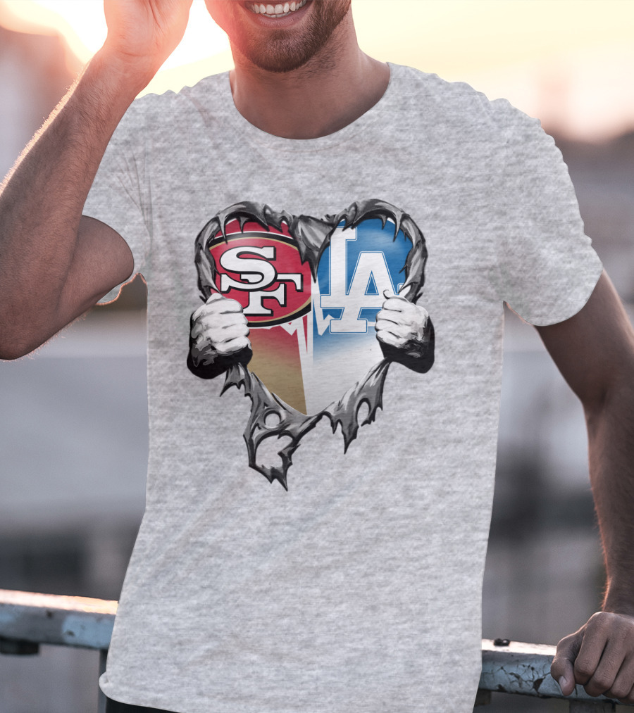Sf La Heart Rivalry Baseball Fan Passion T-Shirt