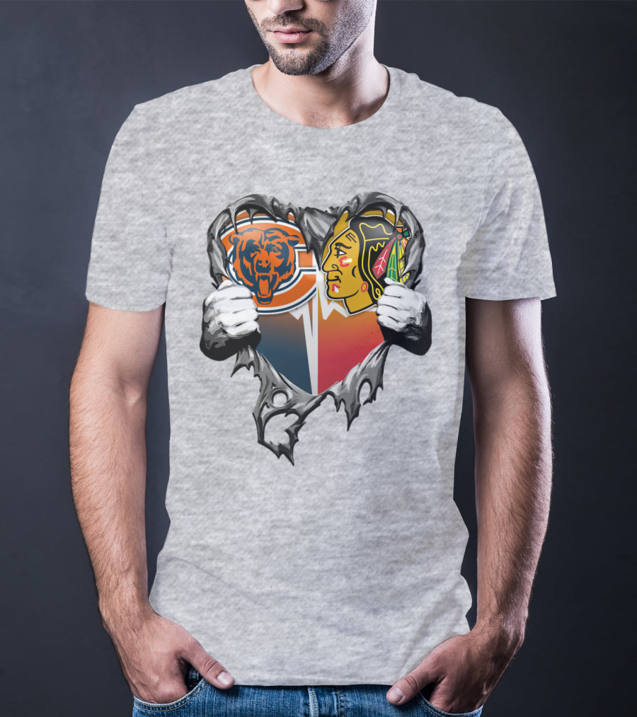 Chicago Bears And Blackhawks Heart T-Shirt