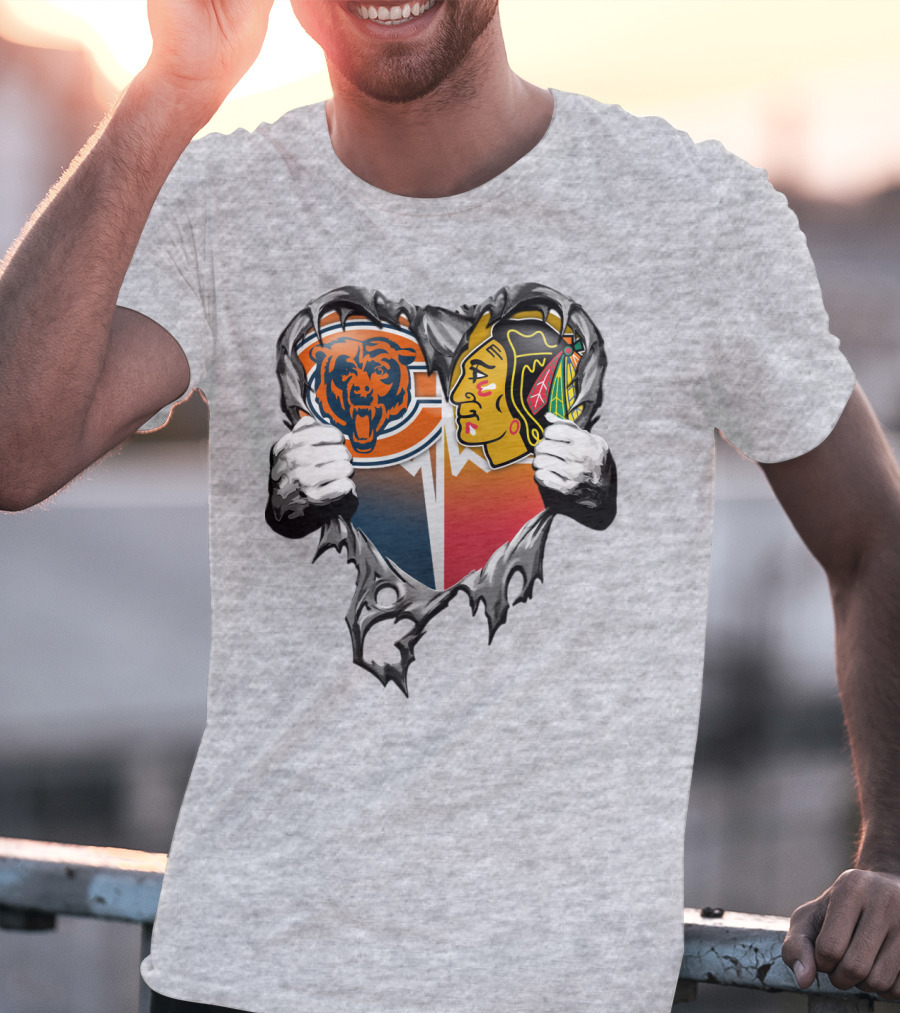 Chicago Bears And Blackhawks Heart T-Shirt