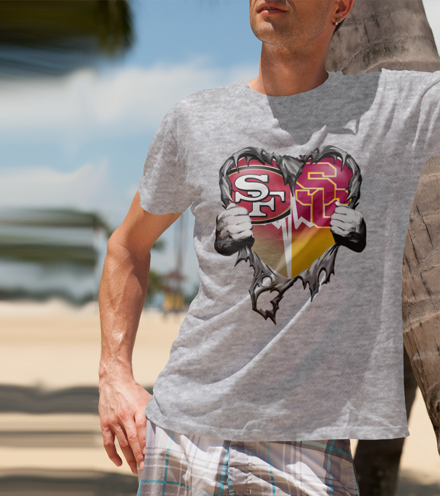 Sf Heart With Usc Trojans And San Francisco Theme T-Shirt