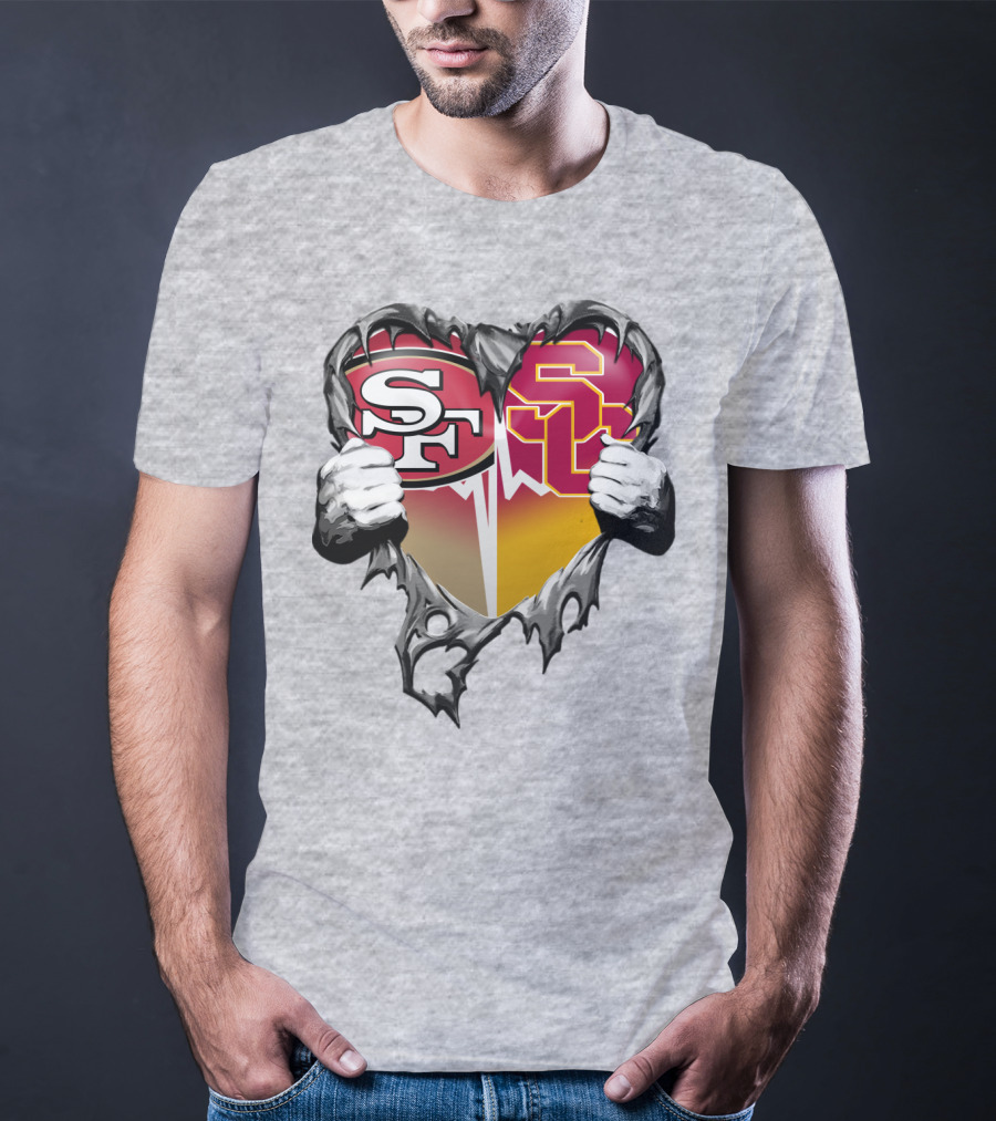 Sf Heart With Usc Trojans And San Francisco Theme T-Shirt