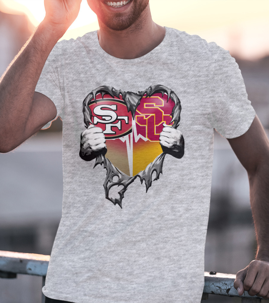 Sf Heart With Usc Trojans And San Francisco Theme T-Shirt