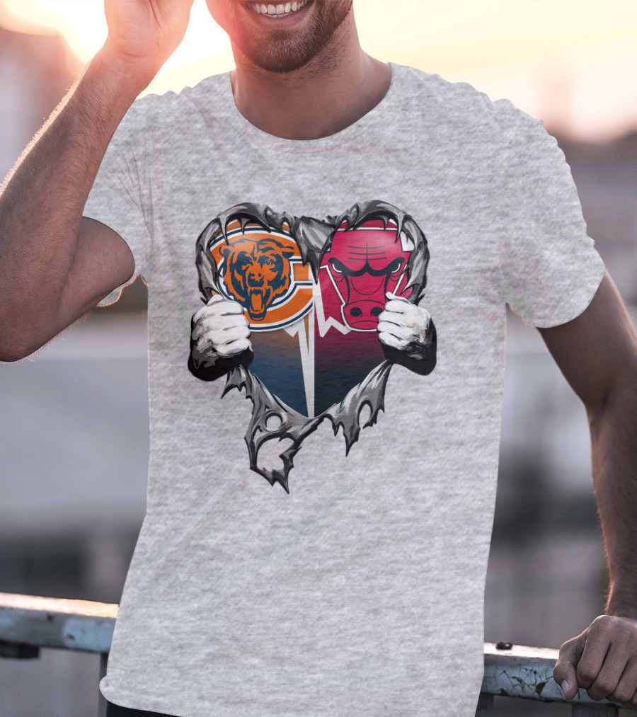 Chicago Bears And Bulls Heart Tear T-Shirt
