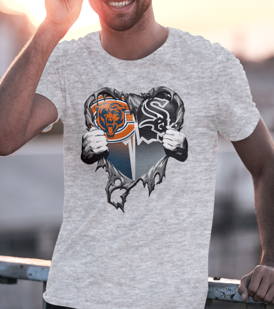Chicago Bears And Chicago White Sox Heart Logo Xatt009 T-Shirt