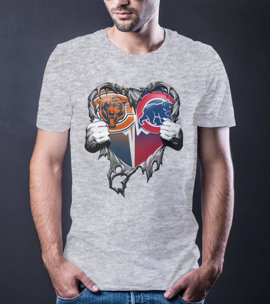 Xatt008 Chicago Bears And Cubs Heart T-Shirt