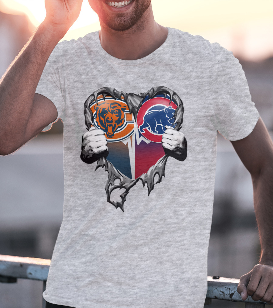 Xatt008 Chicago Bears And Cubs Heart T-Shirt