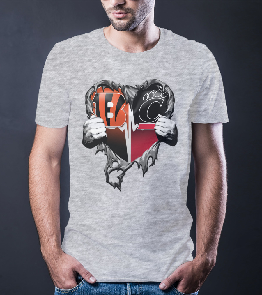 Bengals Bearcats Heartbeat Bengals Logo Bearcat Paw Cincinnati T-Shirt