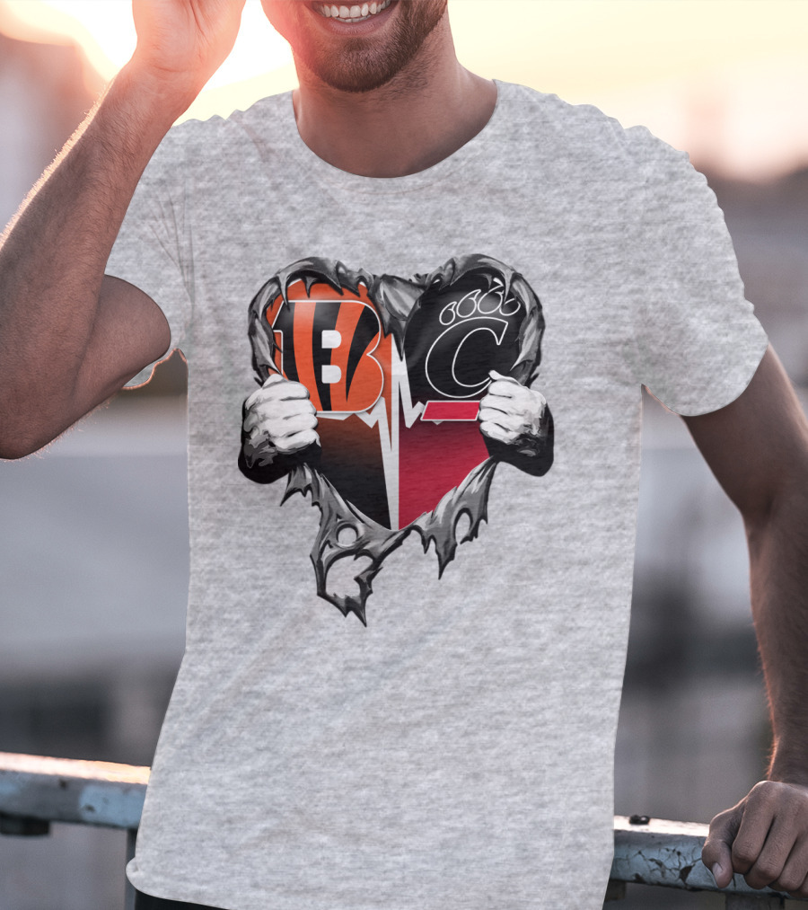Bengals Bearcats Heartbeat Bengals Logo Bearcat Paw Cincinnati T-Shirt