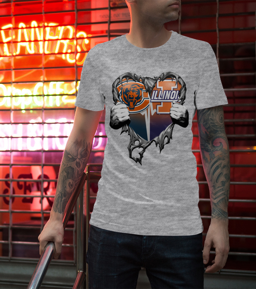 Chicago Bears Illinois Fighting Illini Heart Tear T-Shirt