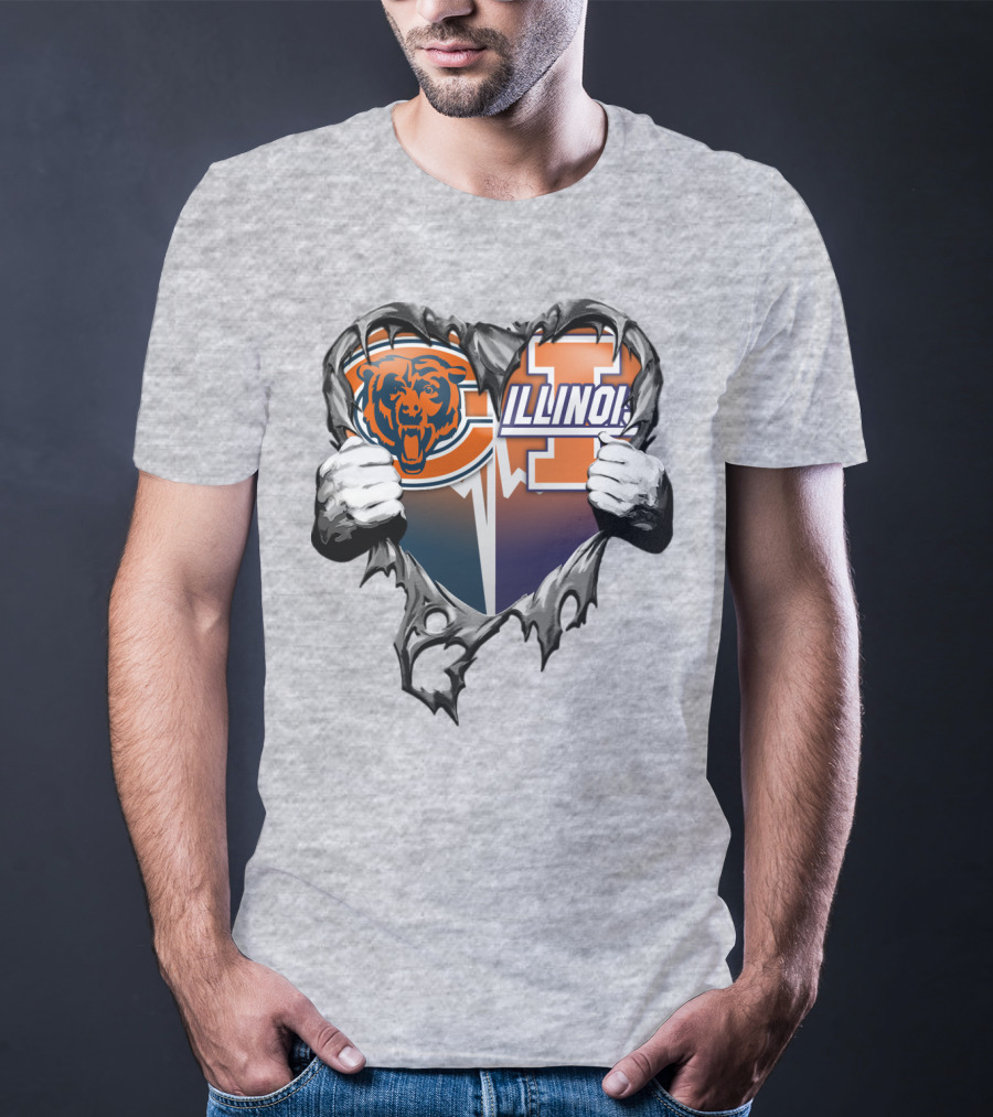 Chicago Bears Illinois Fighting Illini Heart Tear T-Shirt