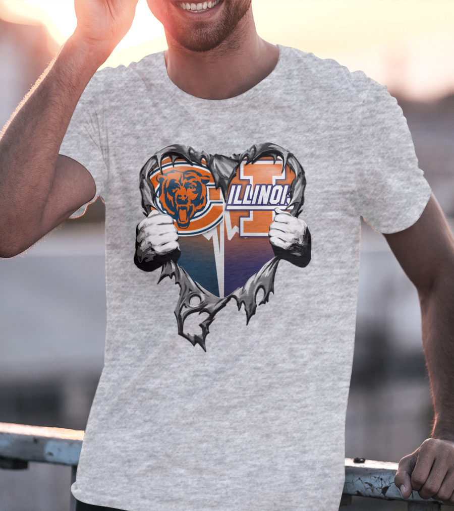 Chicago Bears Illinois Fighting Illini Heart Tear T-Shirt