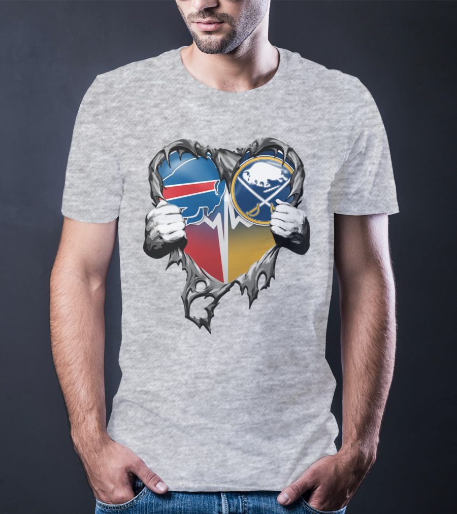 Buffalo Bills Sabres Heart Logo Fusion T-Shirt