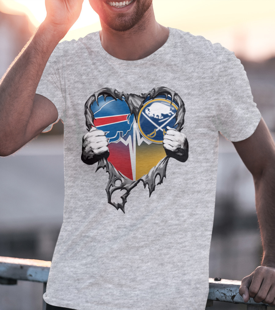Buffalo Bills Sabres Heart Logo Fusion T-Shirt