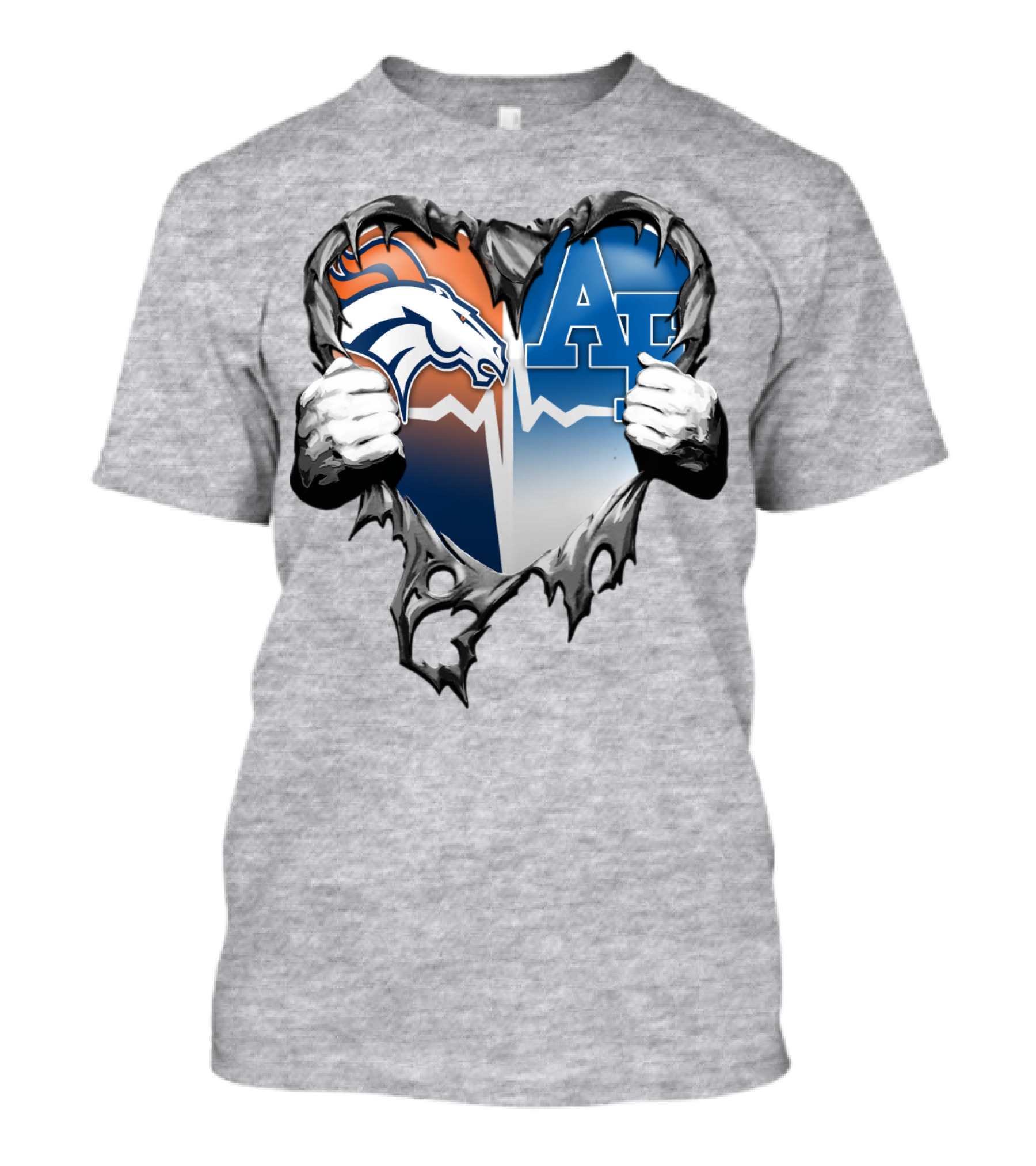 Denver Broncos Air Force Falcons Heart Rip T-Shirt