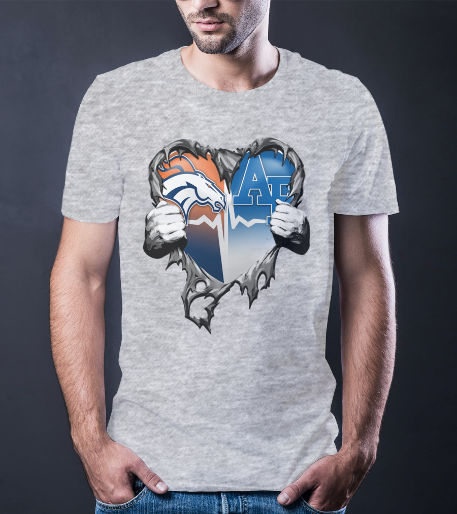 Denver Broncos Air Force Falcons Heart Rip T-Shirt