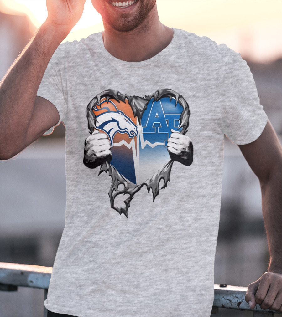 Denver Broncos Air Force Falcons Heart Rip T-Shirt