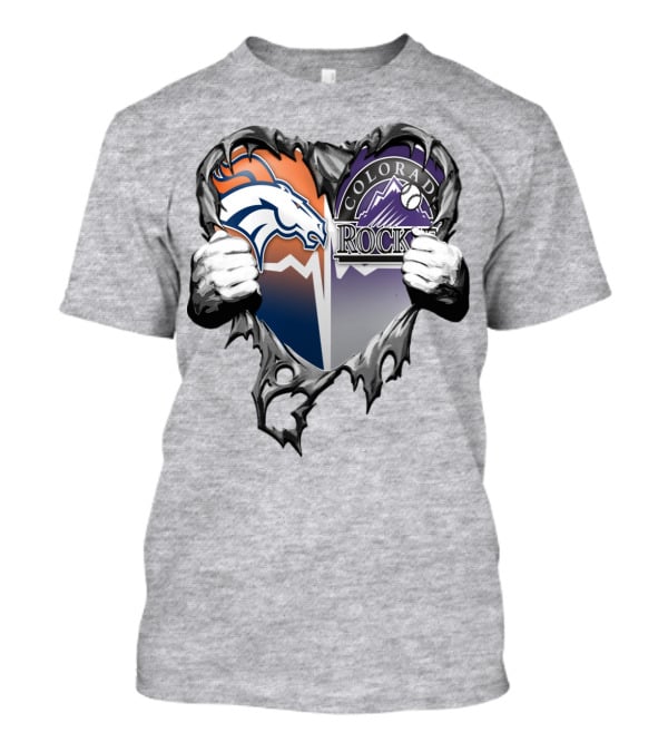 Denver Broncos Colorado Rockies Split Heart T-Shirt