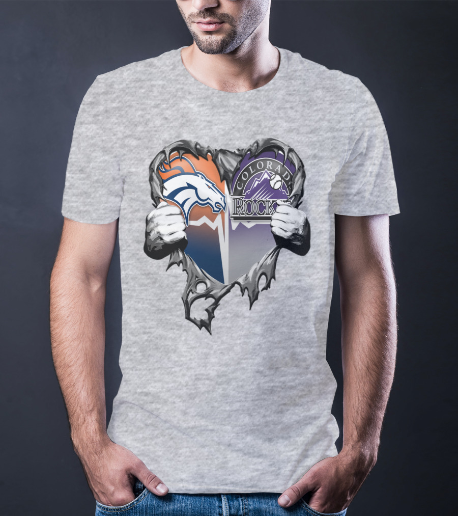 Denver Broncos Colorado Rockies Split Heart T-Shirt