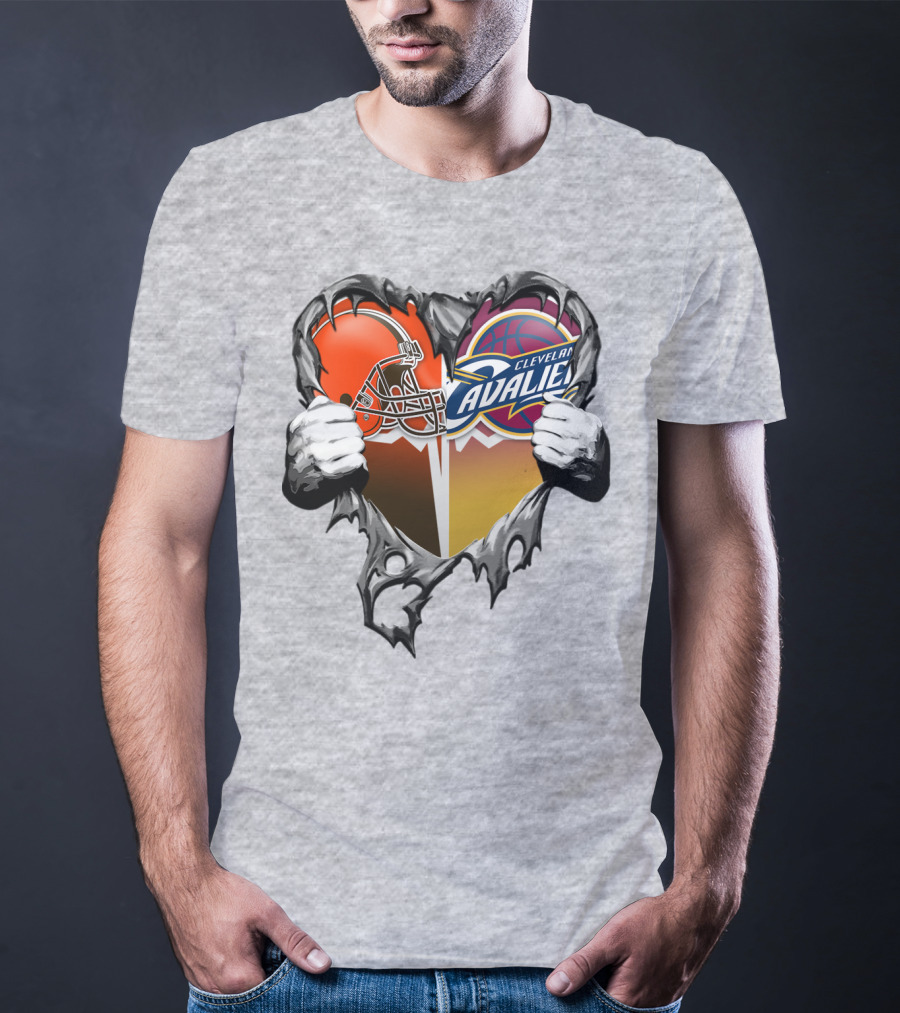 Cleveland Cavaliers Browns Heart Combination T-Shirt