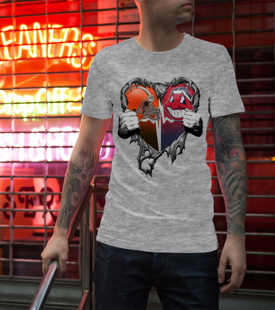 Cleveland Browns And Cleveland Indians Heart T-Shirt