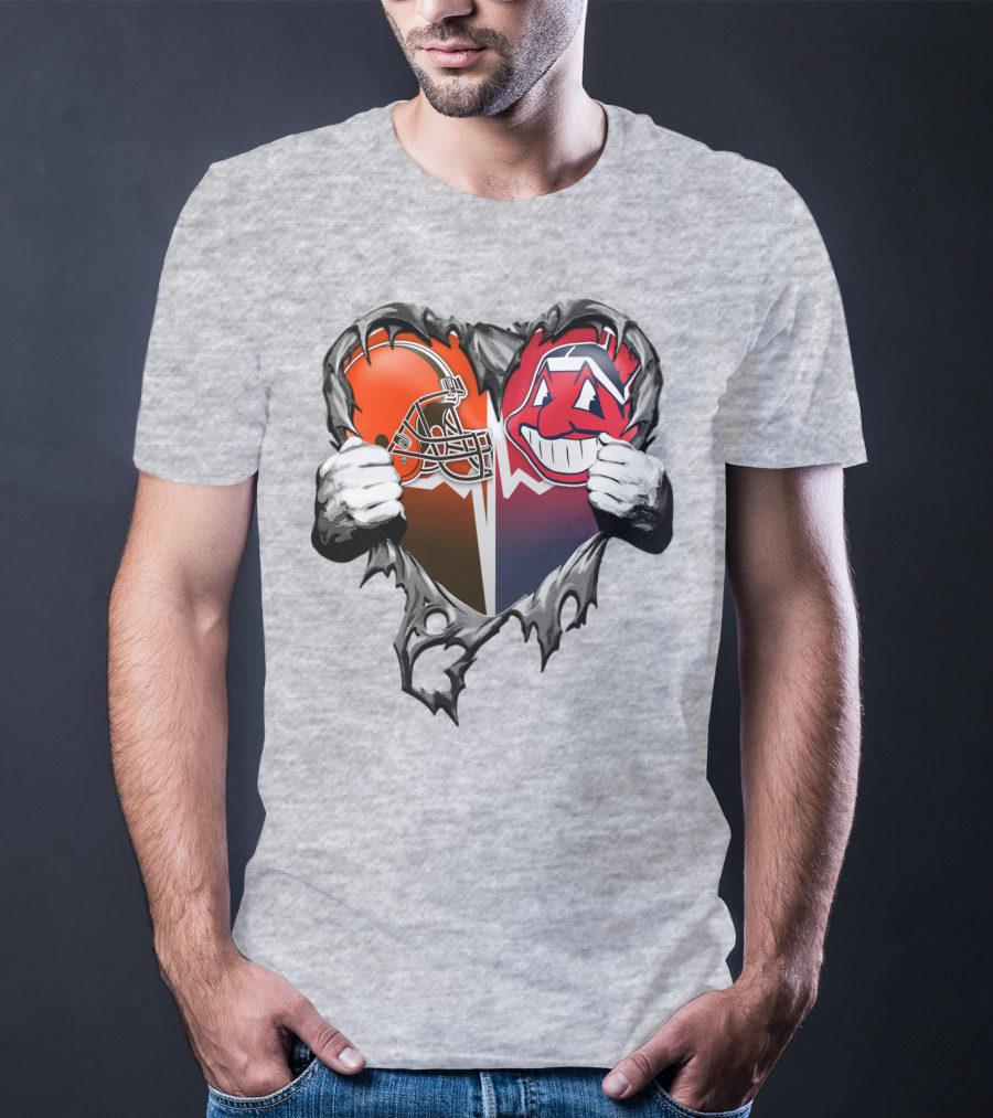 Cleveland Browns And Cleveland Indians Heart T-Shirt