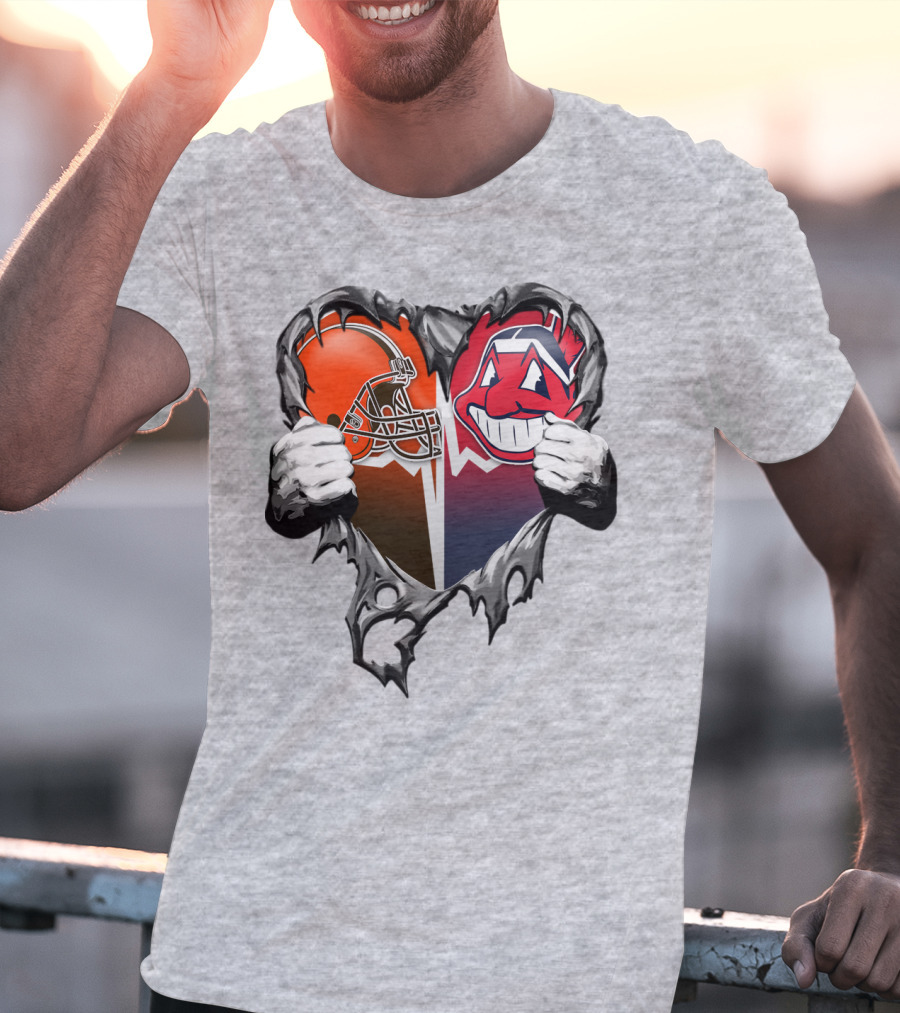 Cleveland Browns And Cleveland Indians Heart T-Shirt
