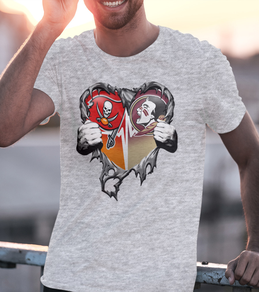 Tampa Bay Buccaneers Florida State Seminoles Heart Symbol Xatt025 T-Shirt