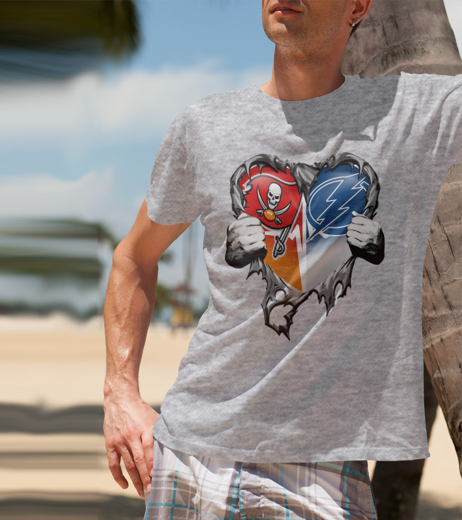 Tampa Bay Buccaneers And Tampa Bay Lightning Heart T-Shirt