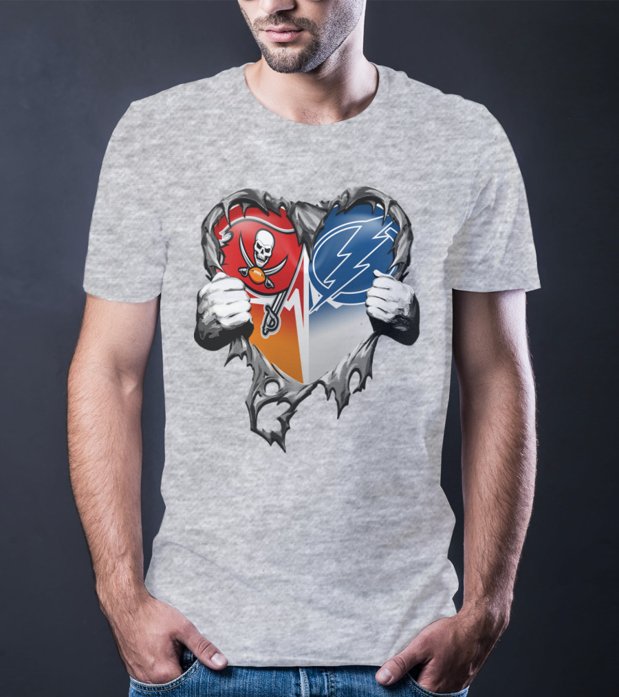 Tampa Bay Buccaneers And Tampa Bay Lightning Heart T-Shirt