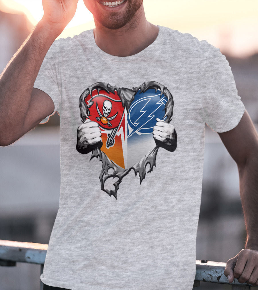 Tampa Bay Buccaneers And Tampa Bay Lightning Heart T-Shirt