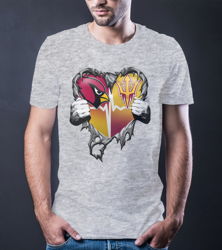 Arizona Cardinals Arizona State Sun Devils Heart Dual Allegiance T-Shirt