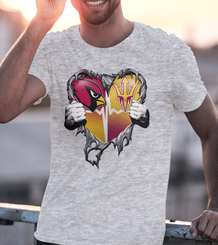 Arizona Cardinals Arizona State Sun Devils Heart Dual Allegiance T-Shirt