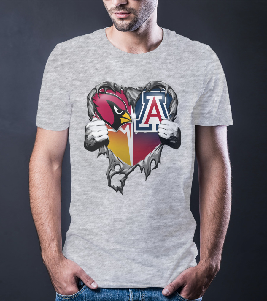 Arizona Cardinals And Arizona Wildcats Heart Tear T-Shirt