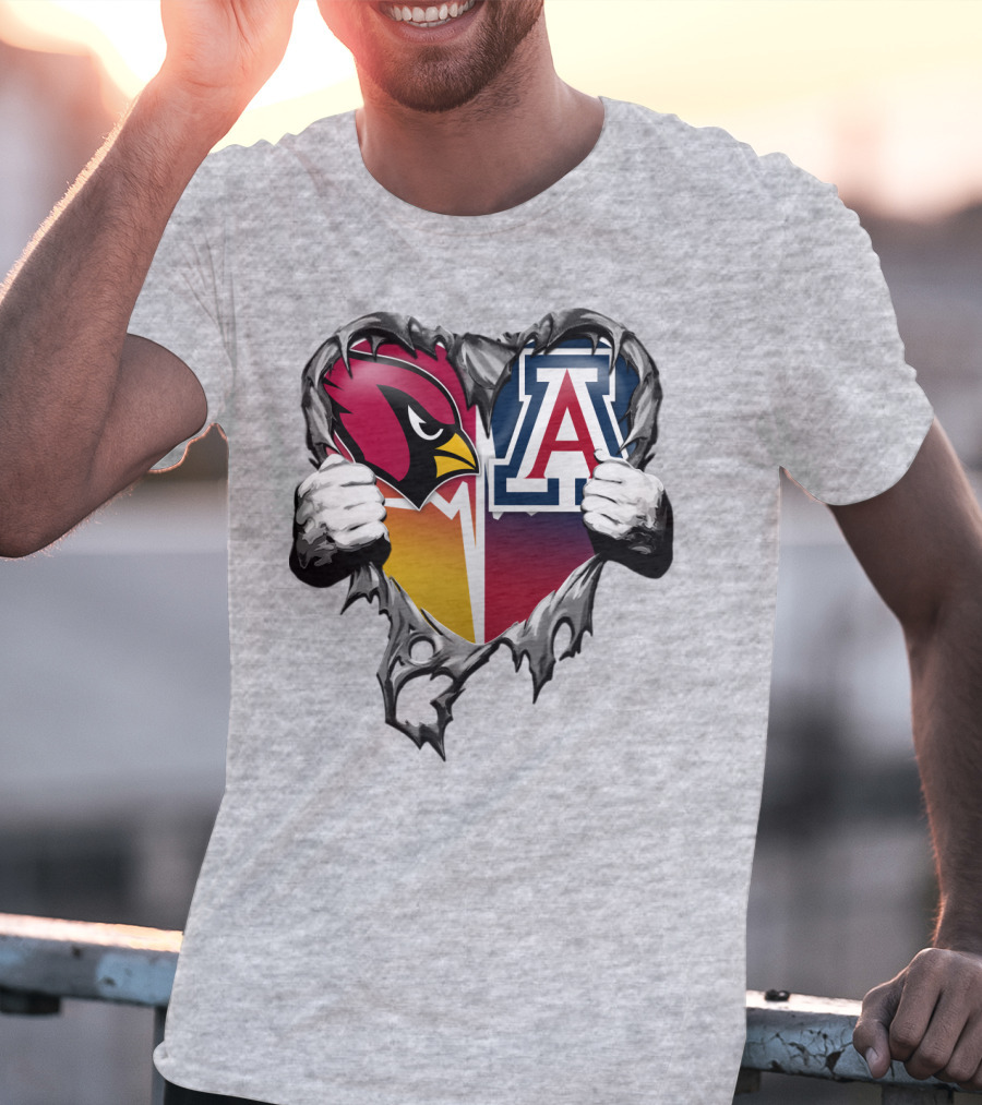 Arizona Cardinals And Arizona Wildcats Heart Tear T-Shirt
