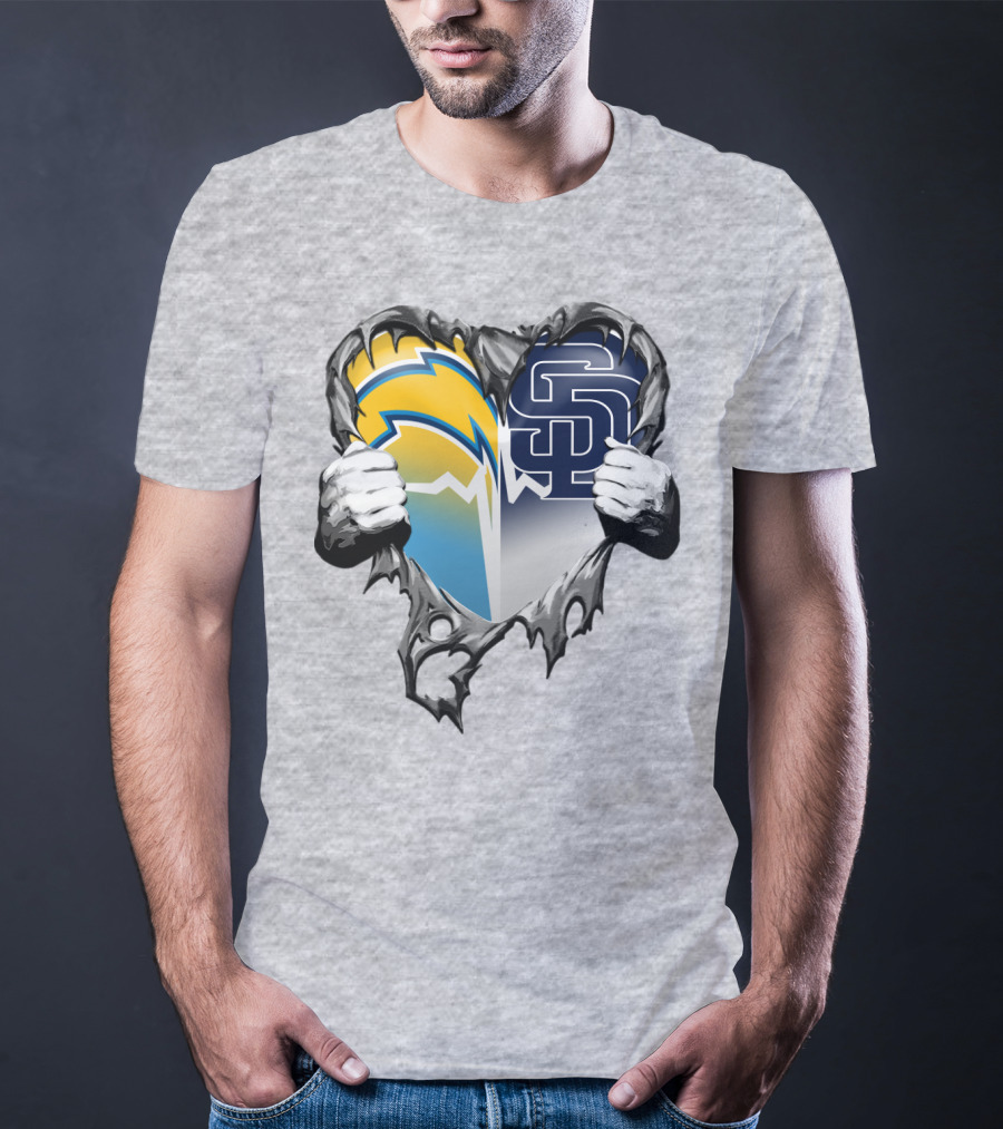 Los Angeles Chargers San Diego Padres Heart Logo Fusion T-Shirt